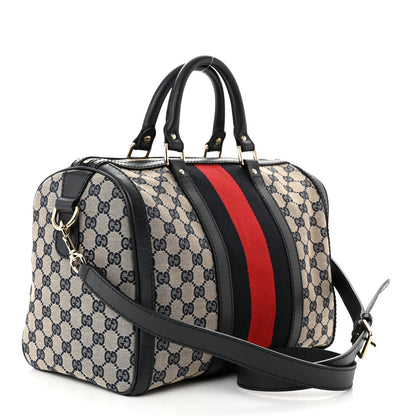 Gucci Monogram Selleria Calfskin Vintage Web Medium Boston Beige Blue 3 of 11