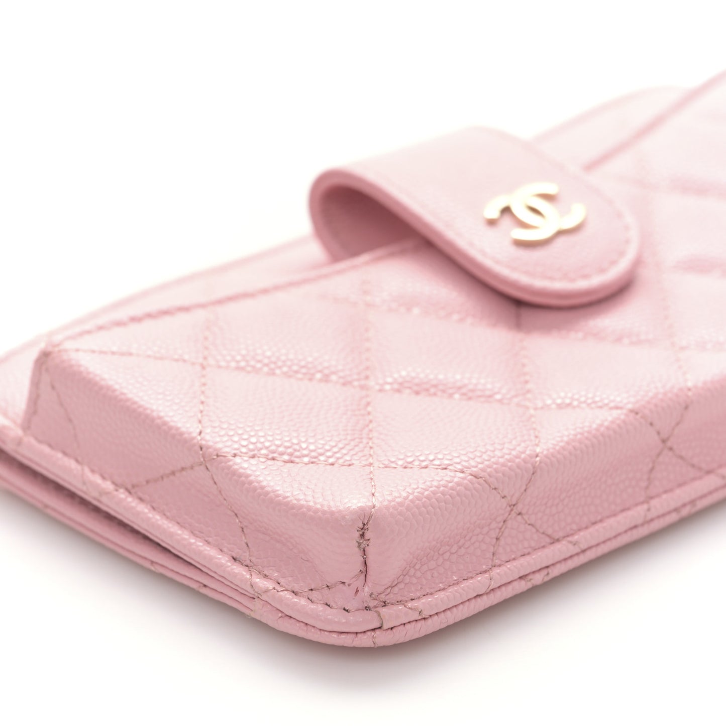 Caviar Quilted Phone Holder Zip Clutch Pink
