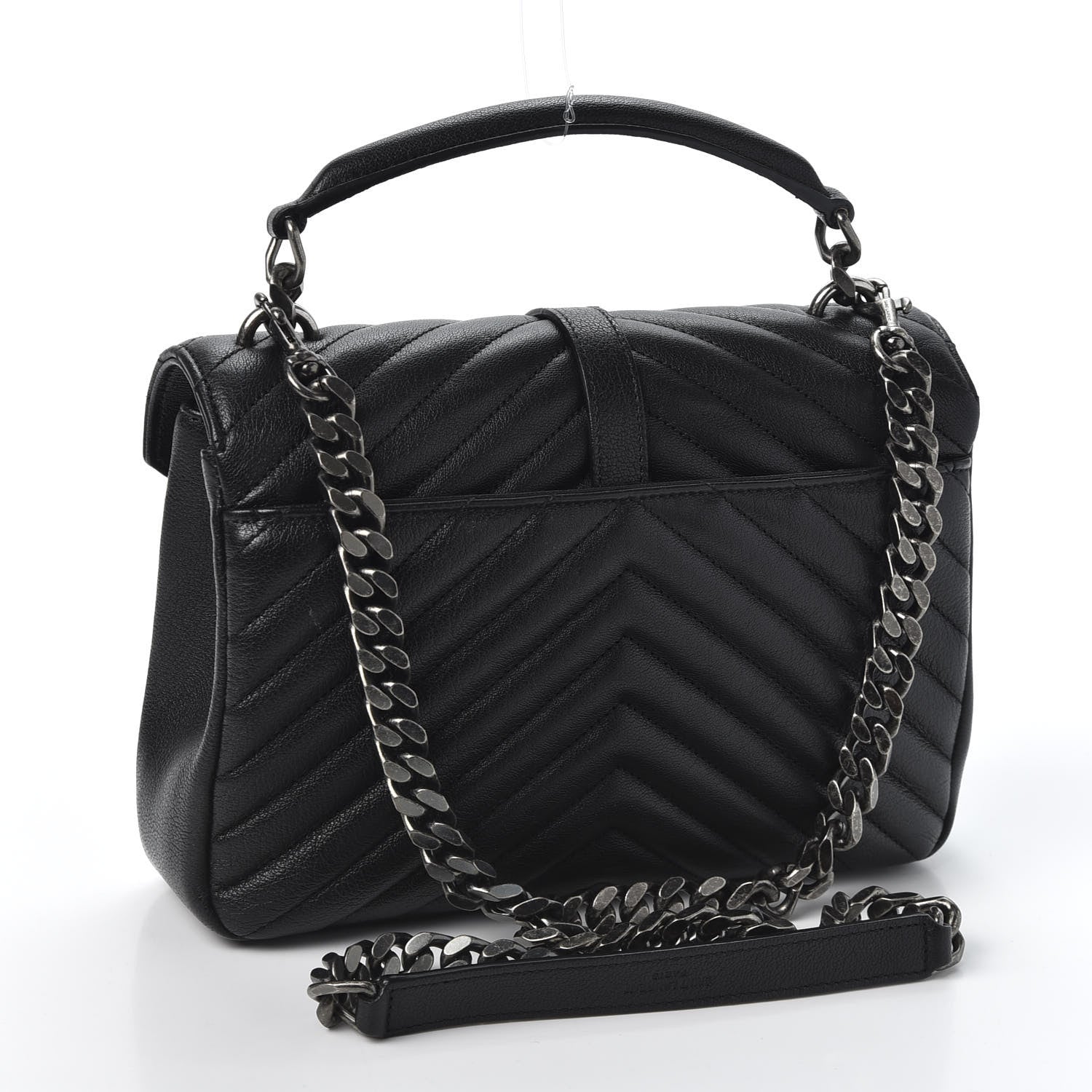 Saint Laurent Sheepskin Matelasse Chevron Monogram Medium College Bag Black 2 of 10