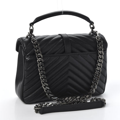 Saint Laurent Sheepskin Matelasse Chevron Monogram Medium College Bag Black 2 of 10