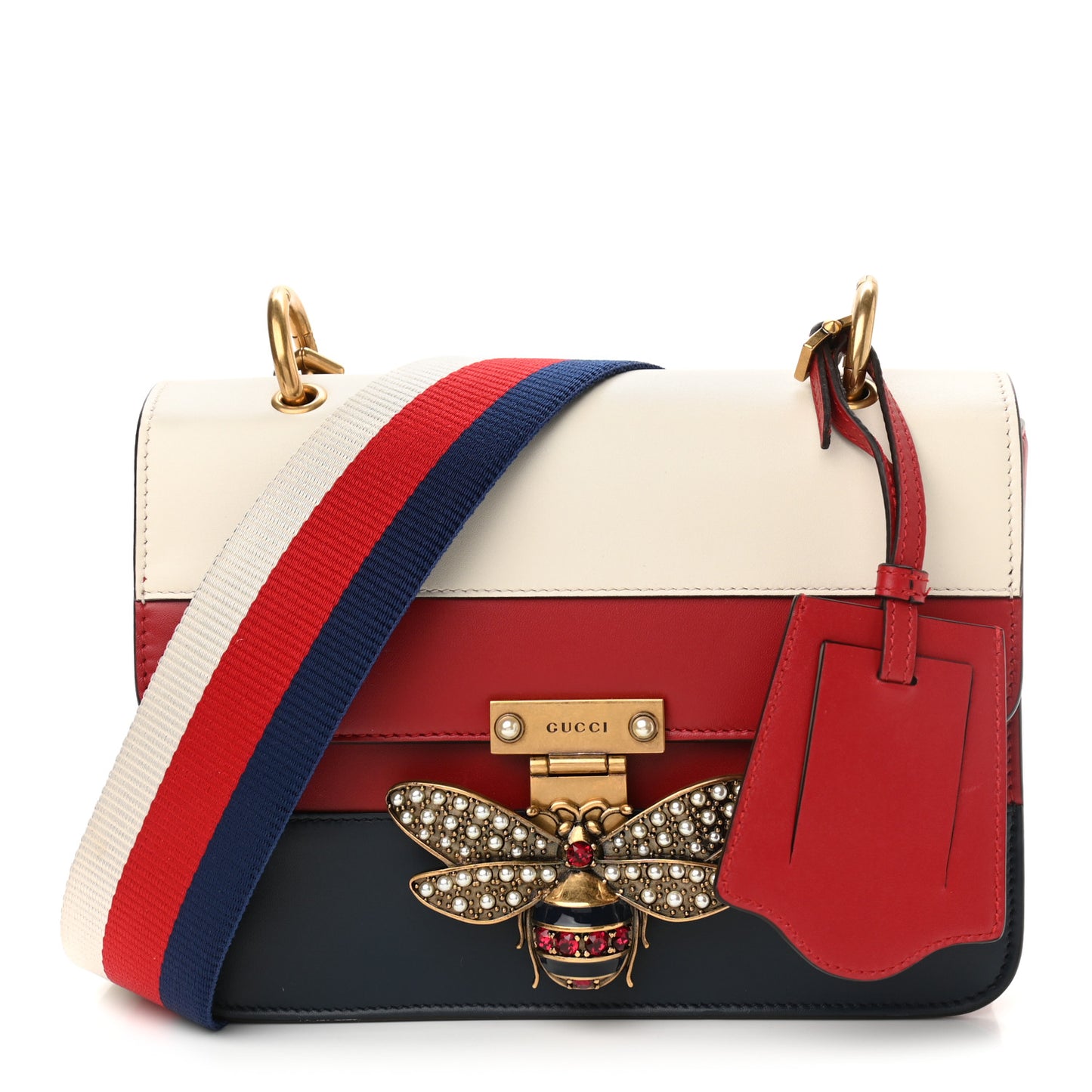 Calfskin Sylvie Web Queen Margaret Shoulder Bag Blue Agata Hibiscus Red Mystic White