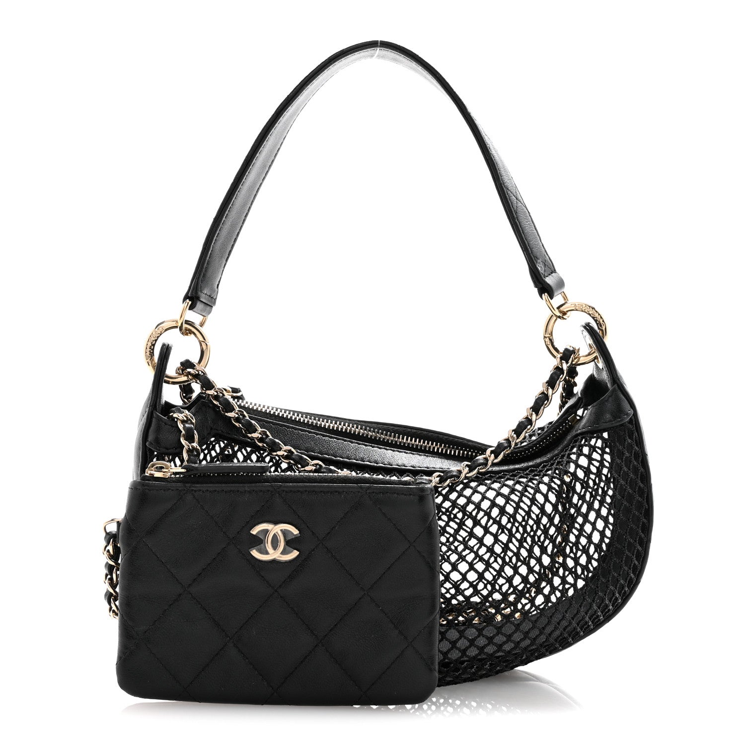 Chanel Mesh Shiny Lambskin Chain Hobo Black 3 of 13