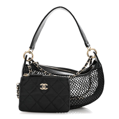 Chanel Mesh Shiny Lambskin Chain Hobo Black 3 of 13