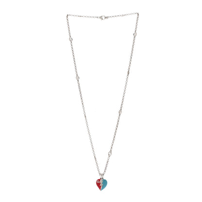 Gucci Metal Enamel Interlocking G Heart Lightning Charm Necklace Red Blue 3 of 7