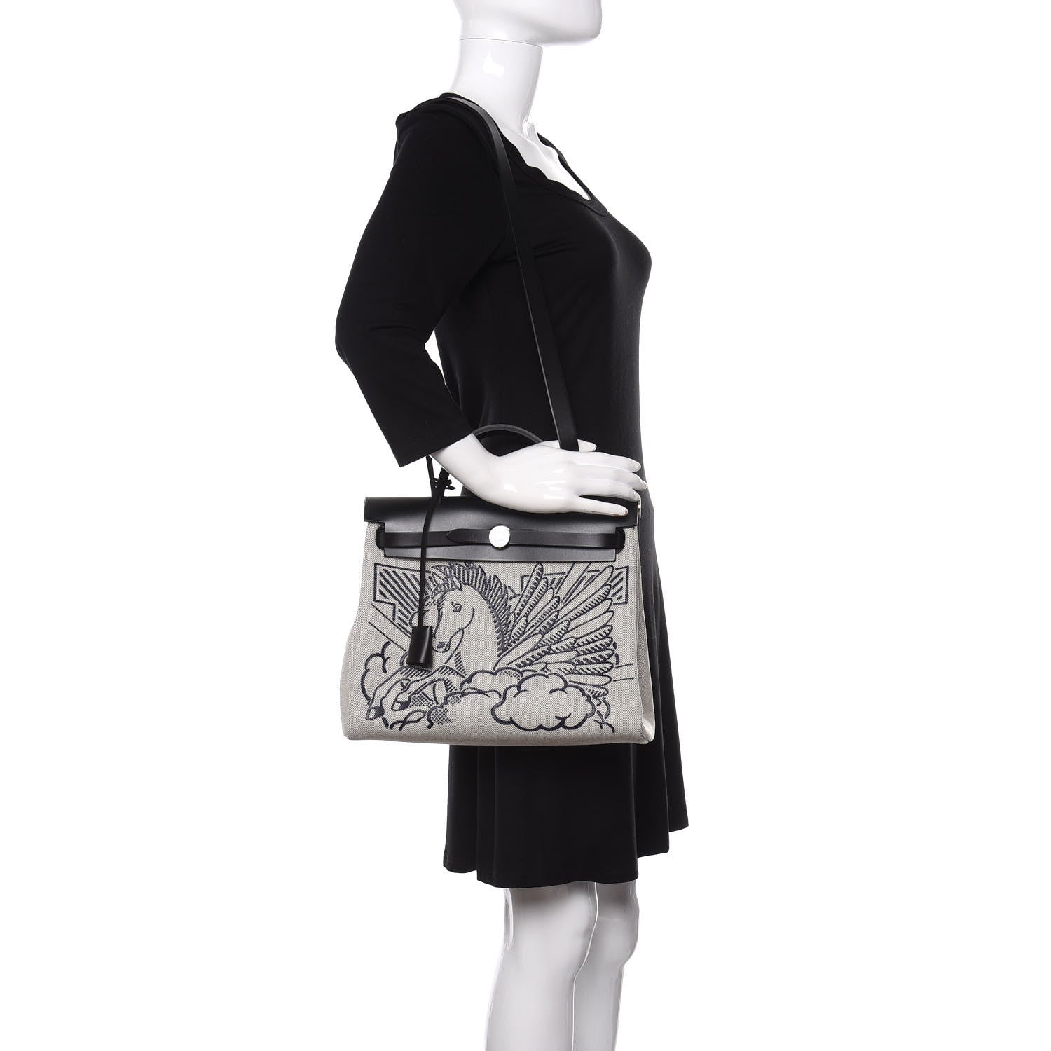 Hermes Vache Hunter Toile H Pegase Pop Herbag Zip Retourne 31 PM Bleu Indigo Ecru Black 2 of 11