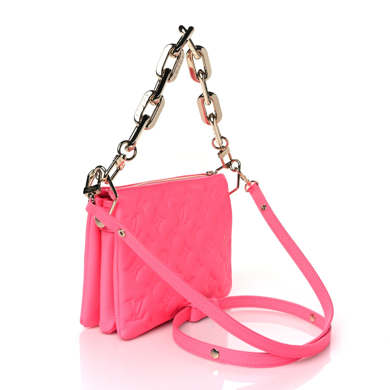 Louis Vuitton Calfskin Embossed Monogram Coussin BB Rose Fluo 3 of 9