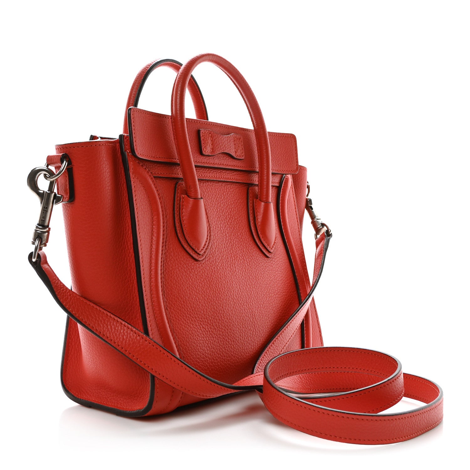 Celine Drummed Calfskin Nano Luggage Vermillion 3 of 10