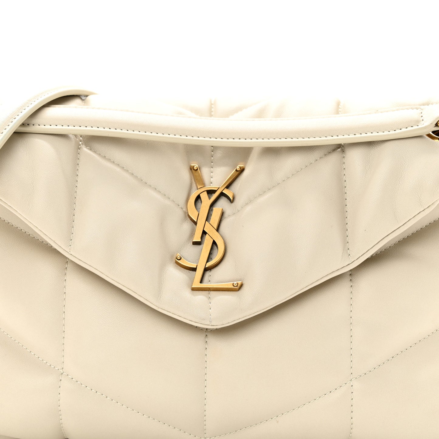 Lambskin Quilted Small Loulou Puffer Monogram Chain Satchel Crema Soft