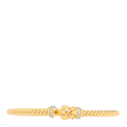 David Yurman 18K Yellow Gold Diamond 3.5mm Buckle Cablespira Bracelet 1 of 3