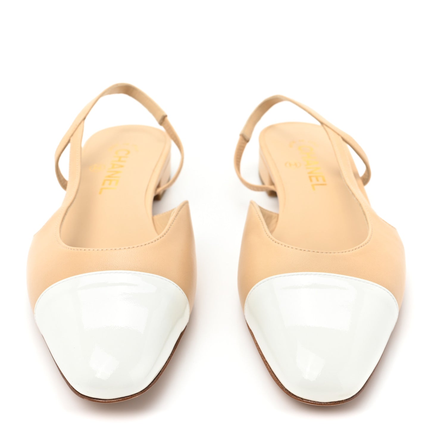 Lambskin Patent Cap Toe CC Slingback Sandals 39 Beige White
