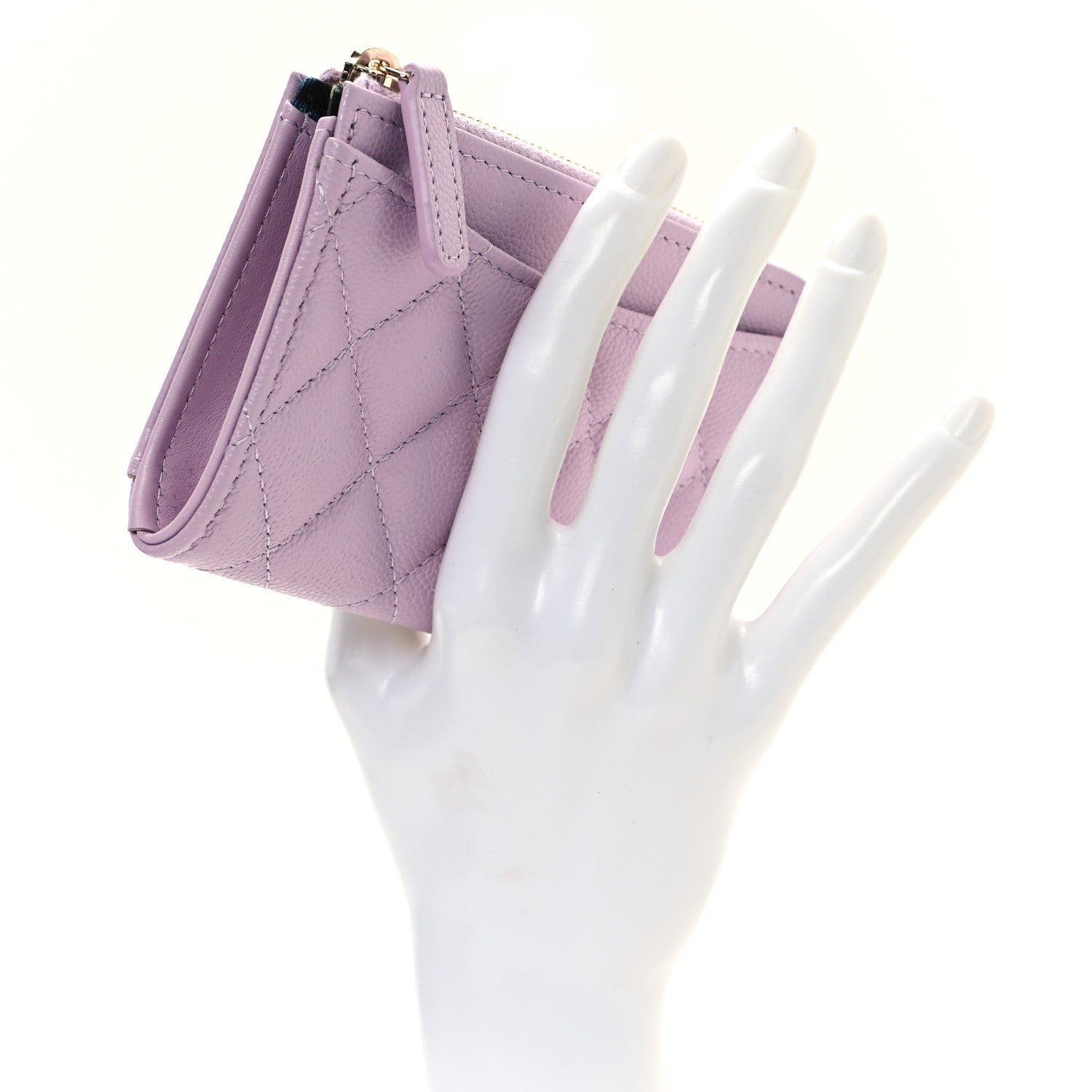 Chanel Caviar Quilted CC Zip Around Card Holder Light Purple 2 of 8