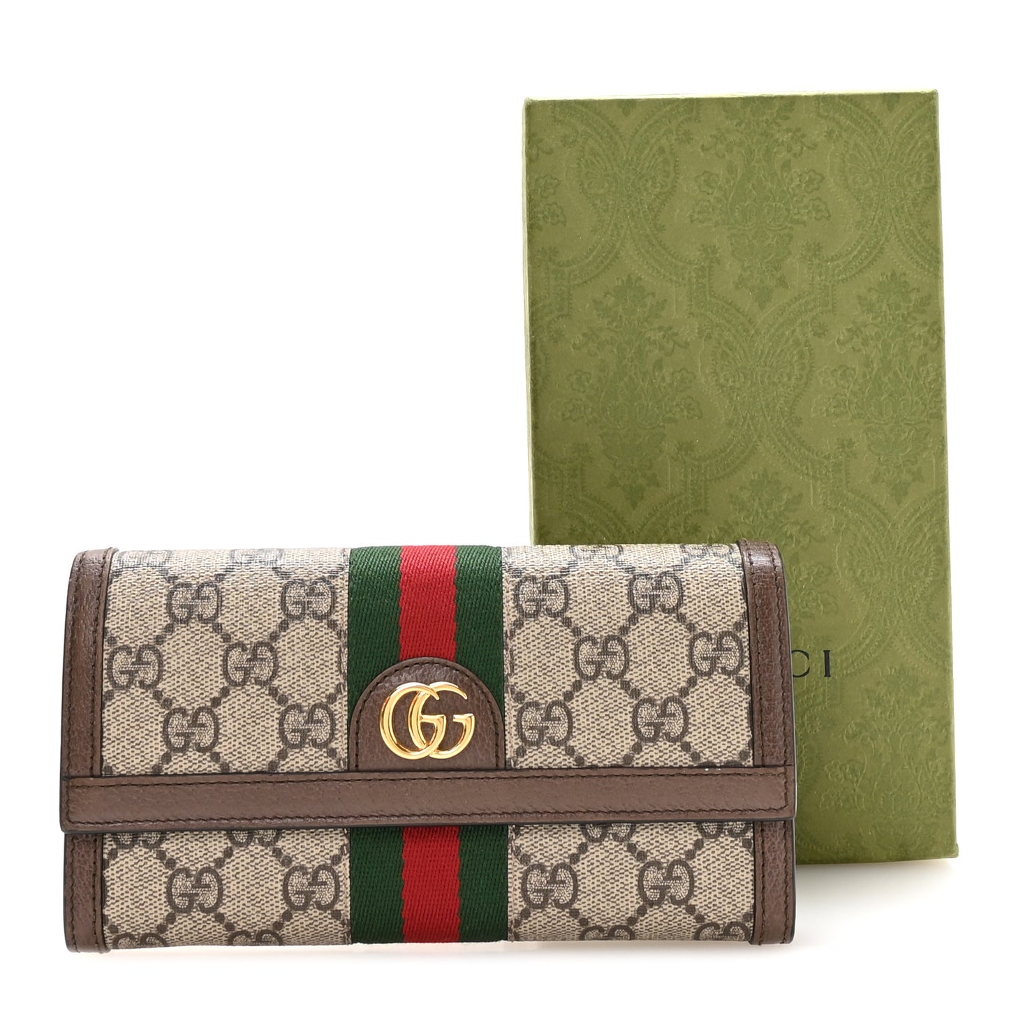 GG Supreme Monogram Web Ophidia Continental Wallet Brown