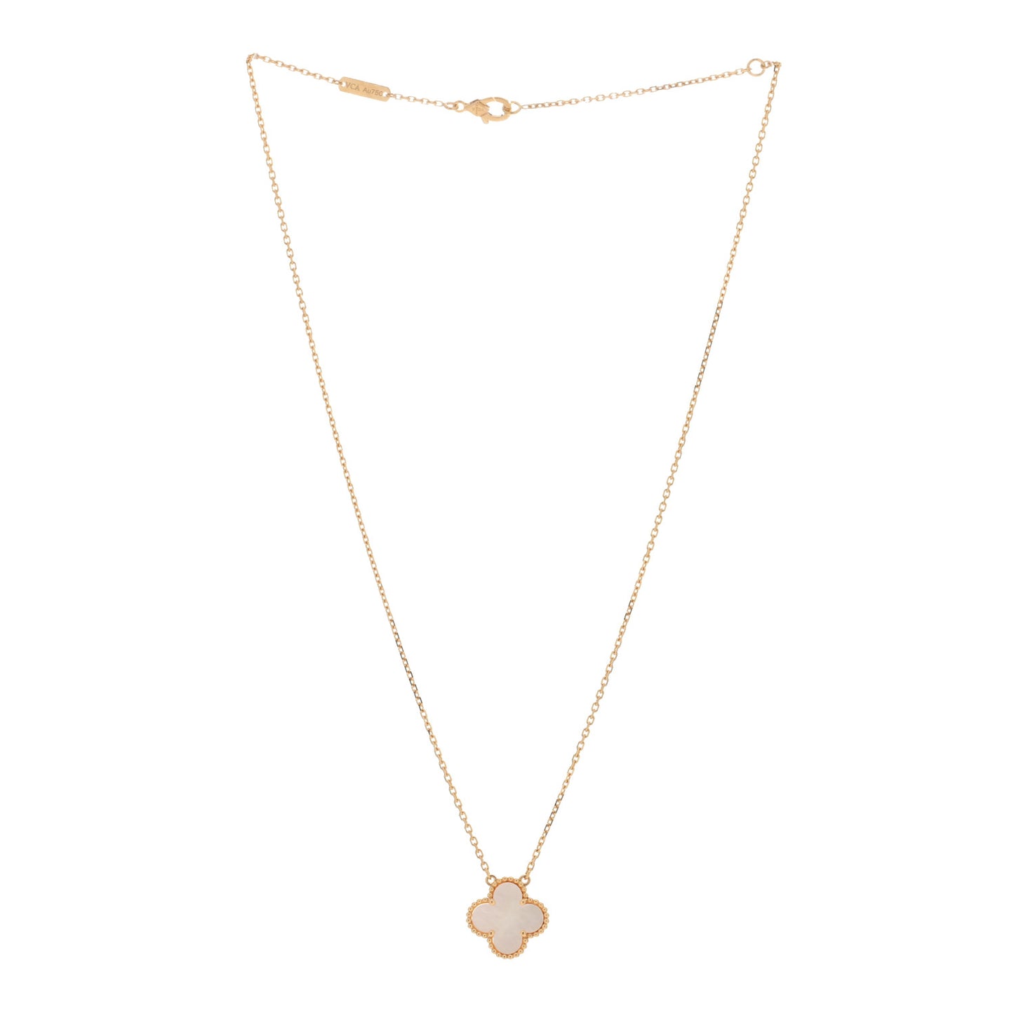 18K Yellow Gold Mother of Pearl Vintage Alhambra Pendant Necklace
