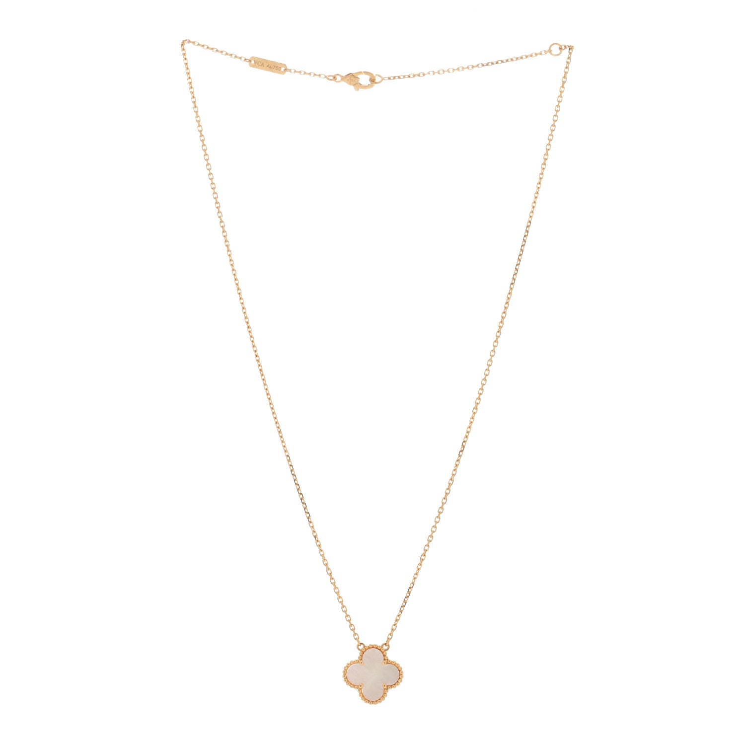 Van Cleef & Arpels 18K Yellow Gold Mother of Pearl Vintage Alhambra Pendant Necklace 2 of 4