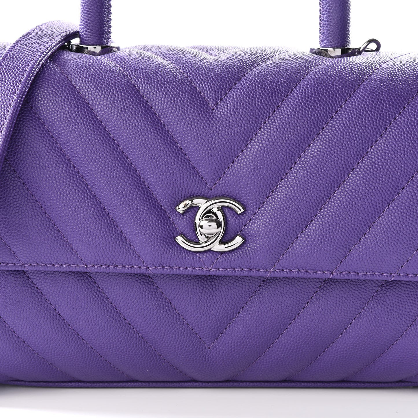Caviar Chevron Quilted Mini Coco Handle Flap Purple