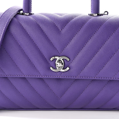 Chanel Caviar Chevron Quilted Mini Coco Handle Flap Purple 10 of 11