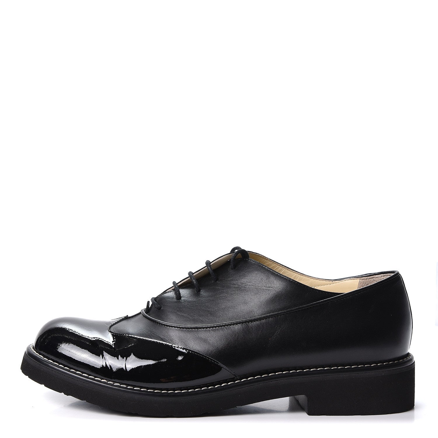 Chanel Patent Calfskin Lace Up Oxfords 40.5 Black 1 of 10