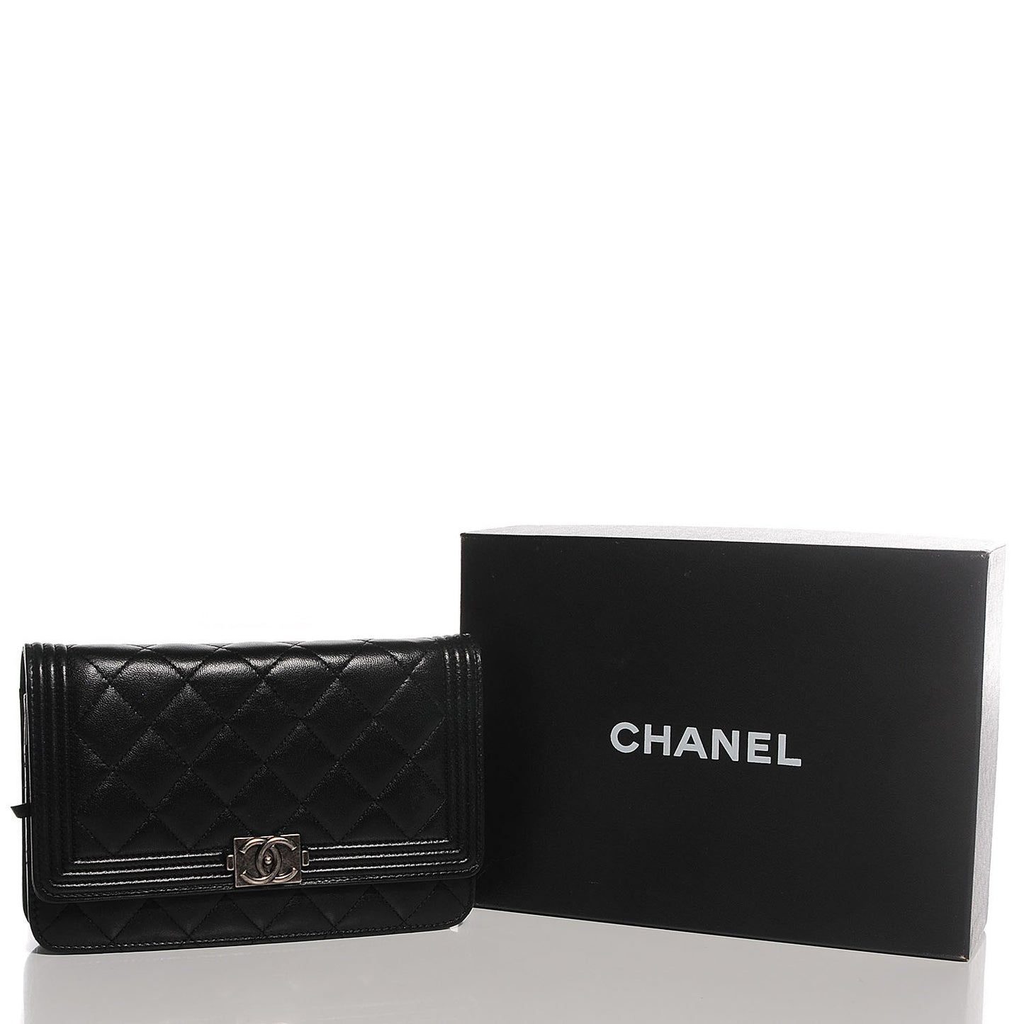 Lambskin Quilted Boy Wallet On Chain WOC Black
