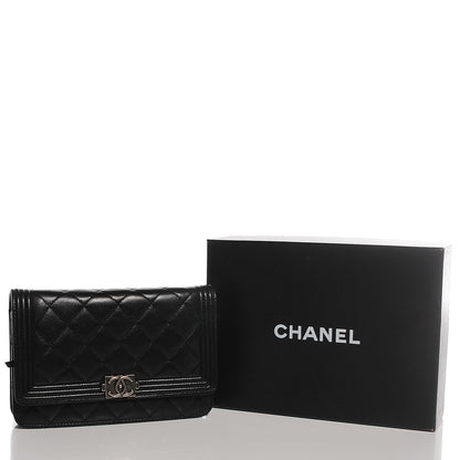 Chanel Lambskin Quilted Boy Wallet On Chain WOC Black 5 of 9