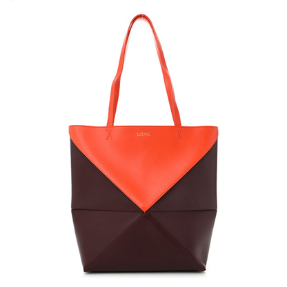 Loewe Shiny Calfskin Medium Puzzle Fold Tote Burgundy Orange 1 of 10
