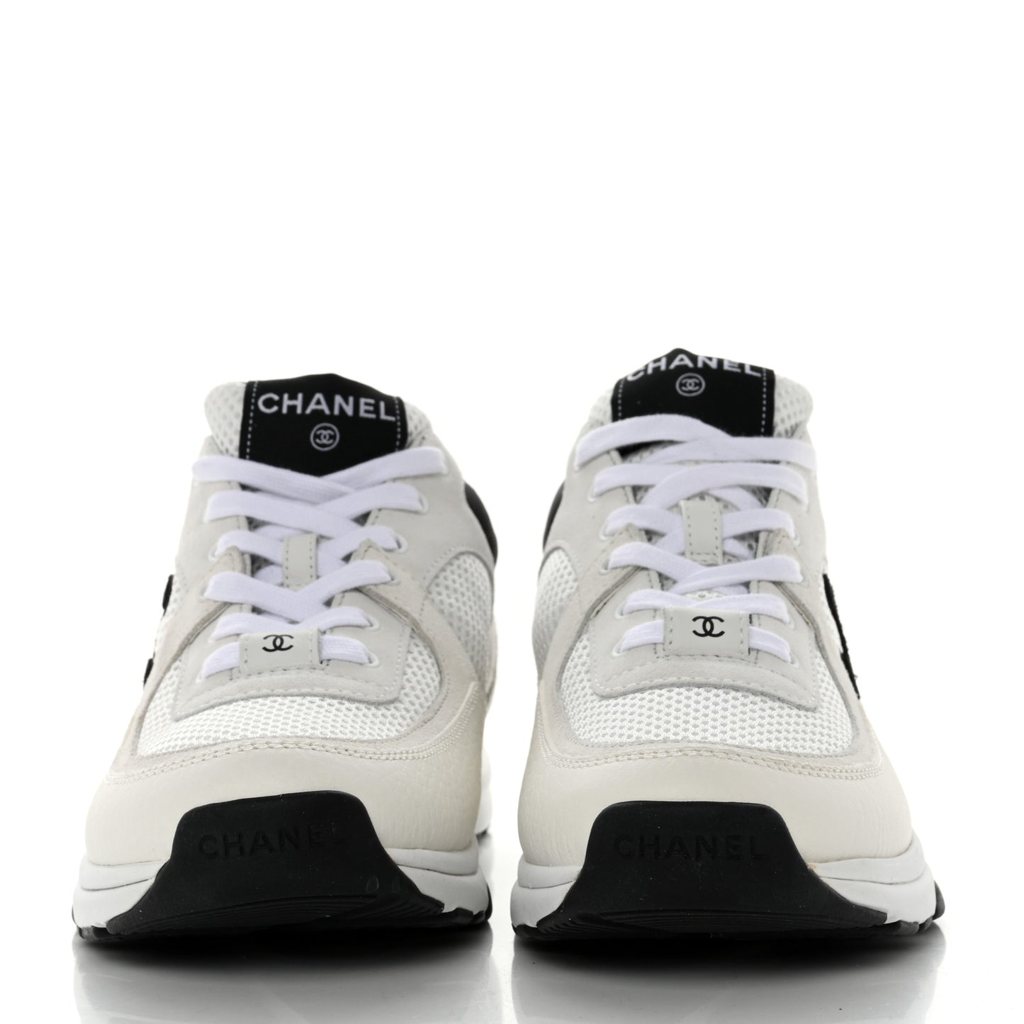 Mesh Suede Calfskin Grained Calfskin Womens CC Sneakers 38.5 White Black