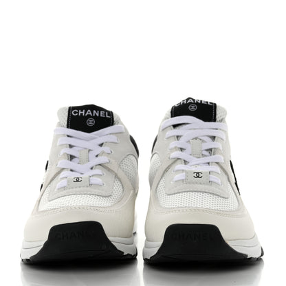 Chanel Mesh Suede Calfskin Grained Calfskin Womens CC Sneakers 38.5 White Black 2 of 9