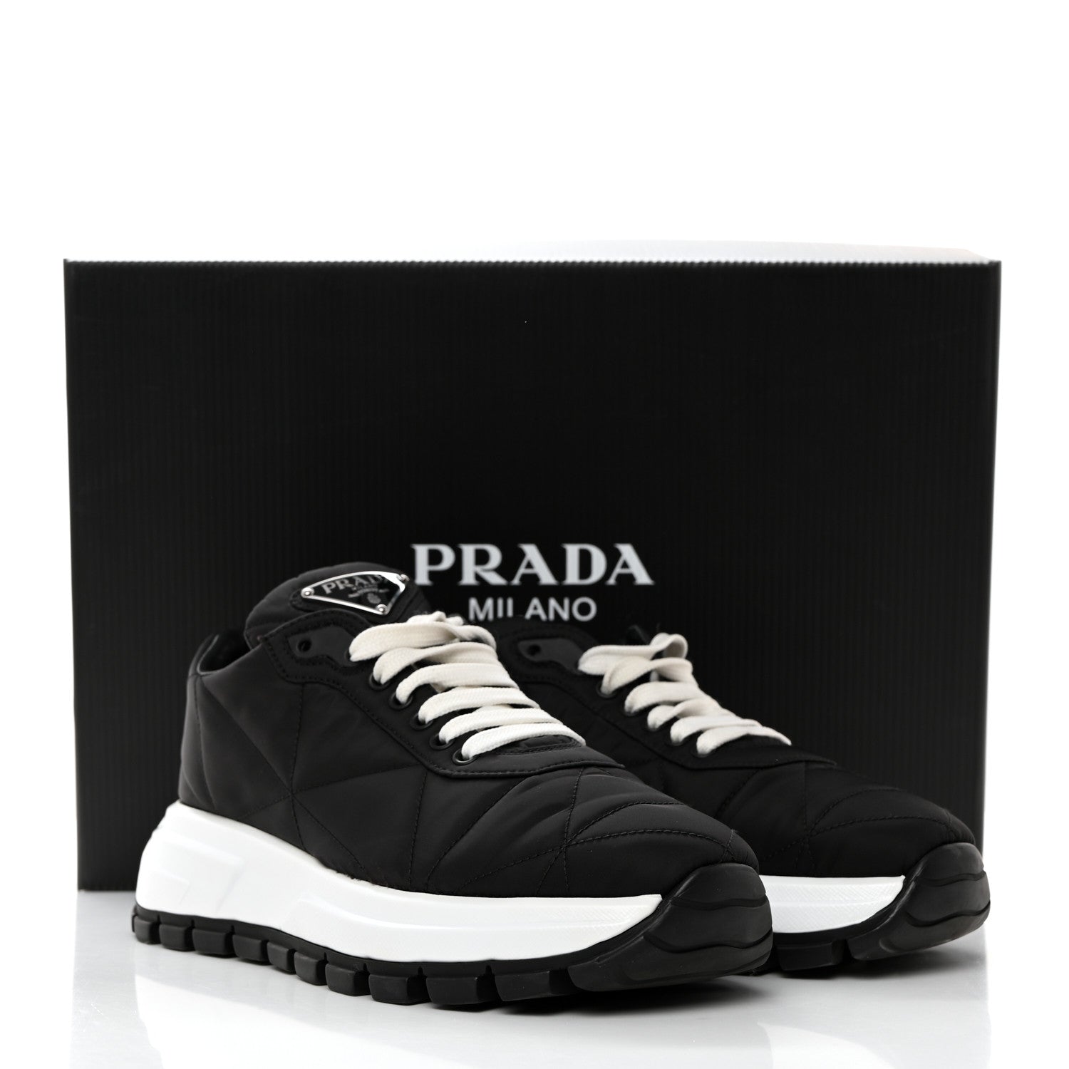 Prada Re-Nylon Piuma Metal Triangle Logo Quilted 45mm Sneakers 37 Black 9 of 9