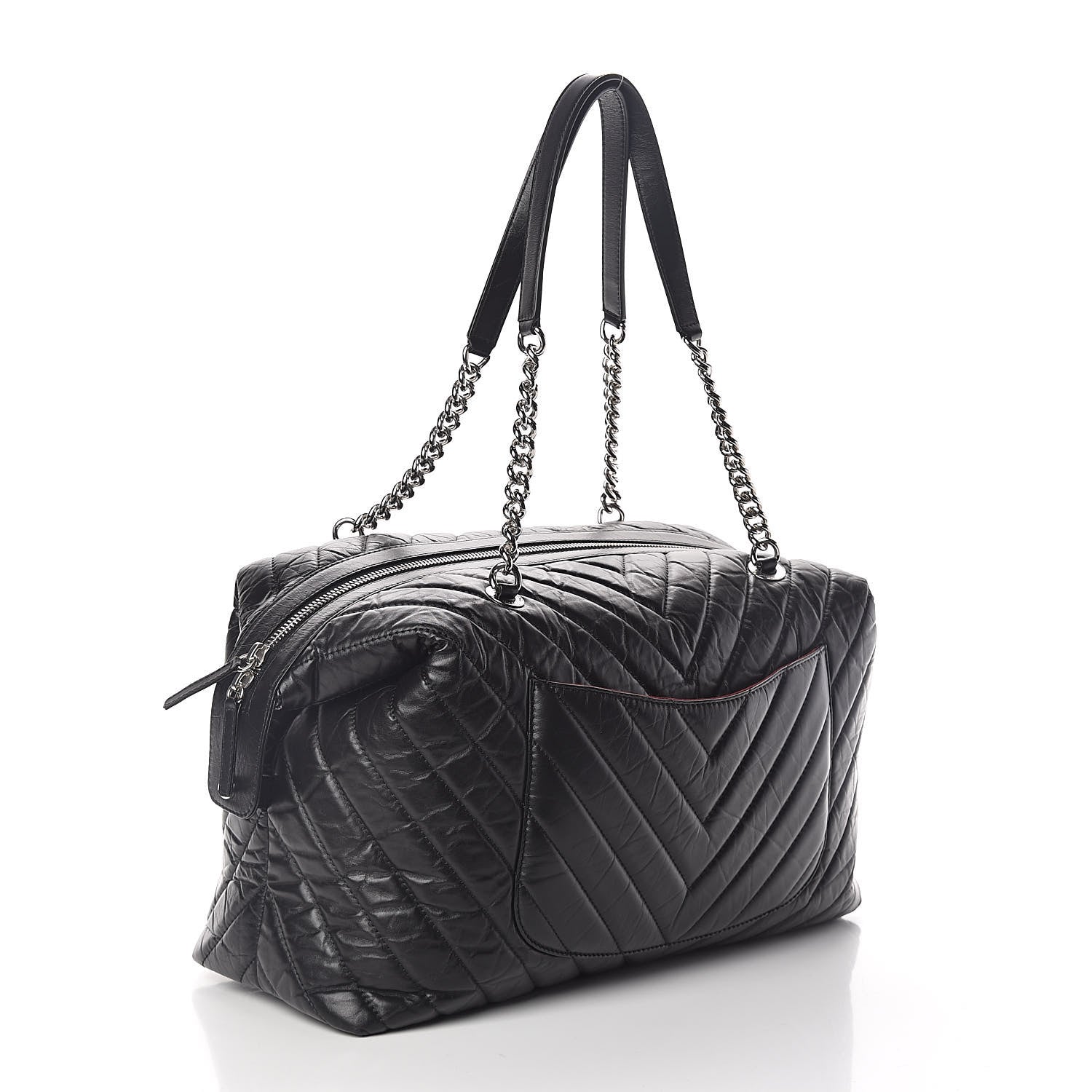 Chanel Aged Calfskin Chevron Quilted Duffle Bag Black 3 of 10