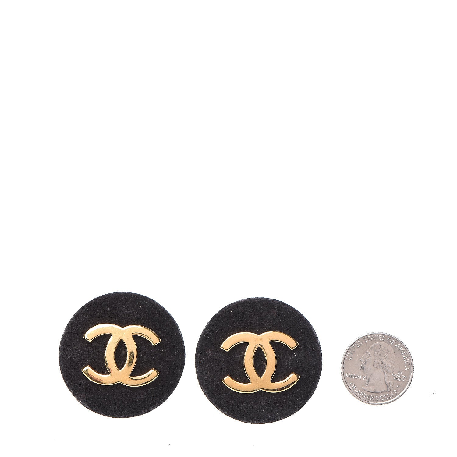 Chanel Suede CC Large Clip On Earrings Black Gold 2 of 7
