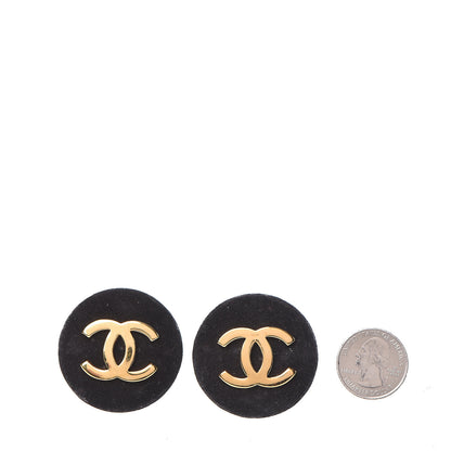 Chanel Suede CC Large Clip On Earrings Black Gold 2 of 7