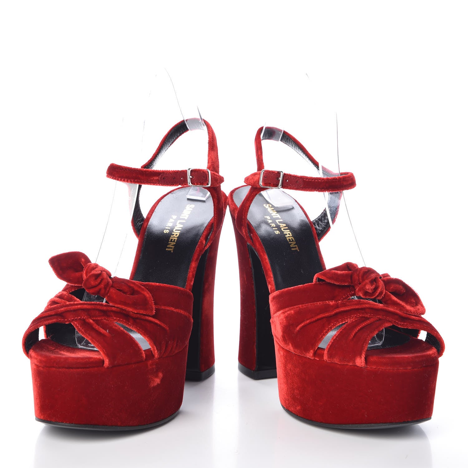 Saint Laurent Crushed Velvet Farrah Platform Sandals 36.5 Red 6 of 9