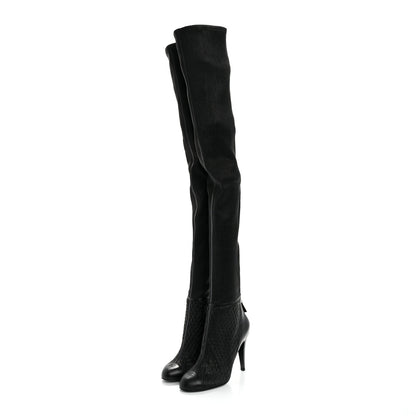 Chanel Calfskin Embossed Cap Toe CC Over The Knee Boots  40 Black 4 of 10