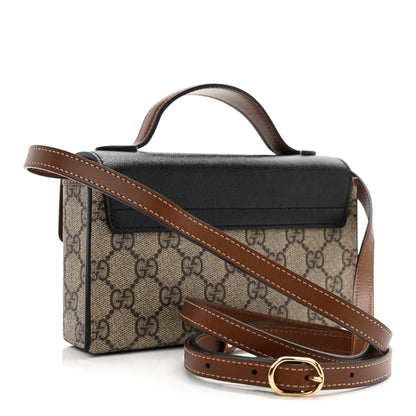 Gucci GG Supreme Monogram Calfskin Mini Padlock Top Handle Shoulder Bag Beige Black Cuir 3 of 10