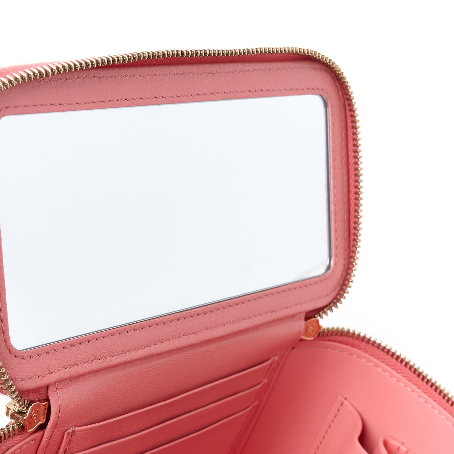 Lambskin Quilted Small Charming Top Handle Vanity Case With Chain Pink