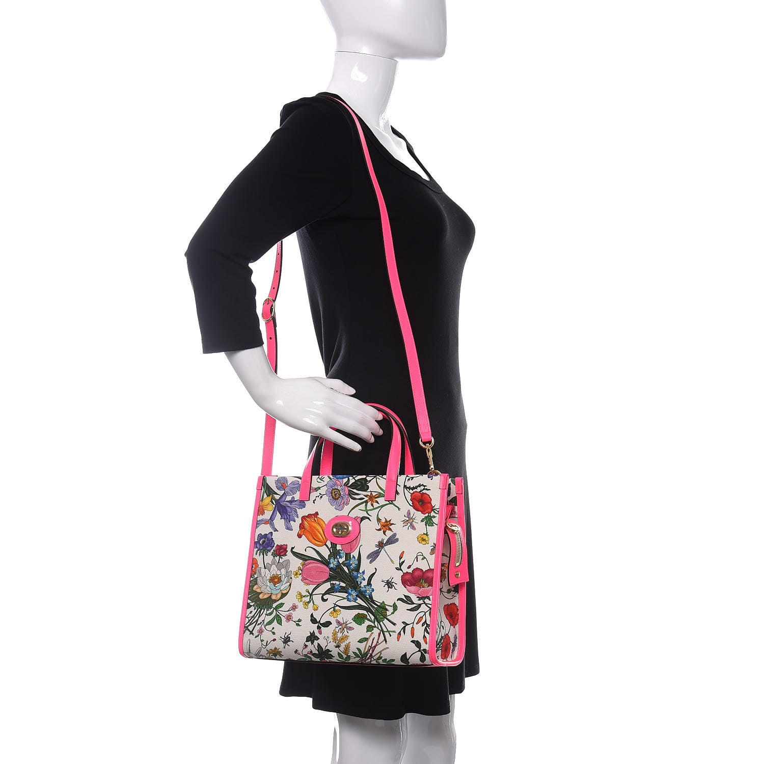 Gucci Canvas Medium Flora Tote Fuchsia 2 of 8