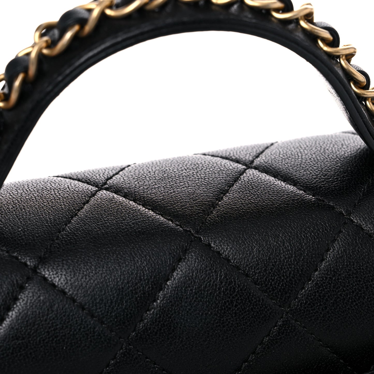 Lambskin Quilted Small Chain Infinity Top Handle Flap Black