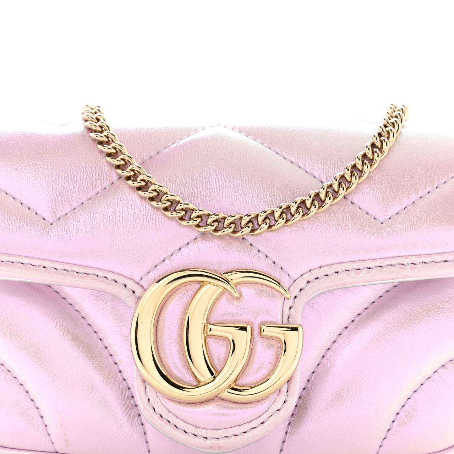 Iridescent Nappa Chevron Matelasse Super Mini GG Marmont Shoulder Bag Iridescent Escape Pink