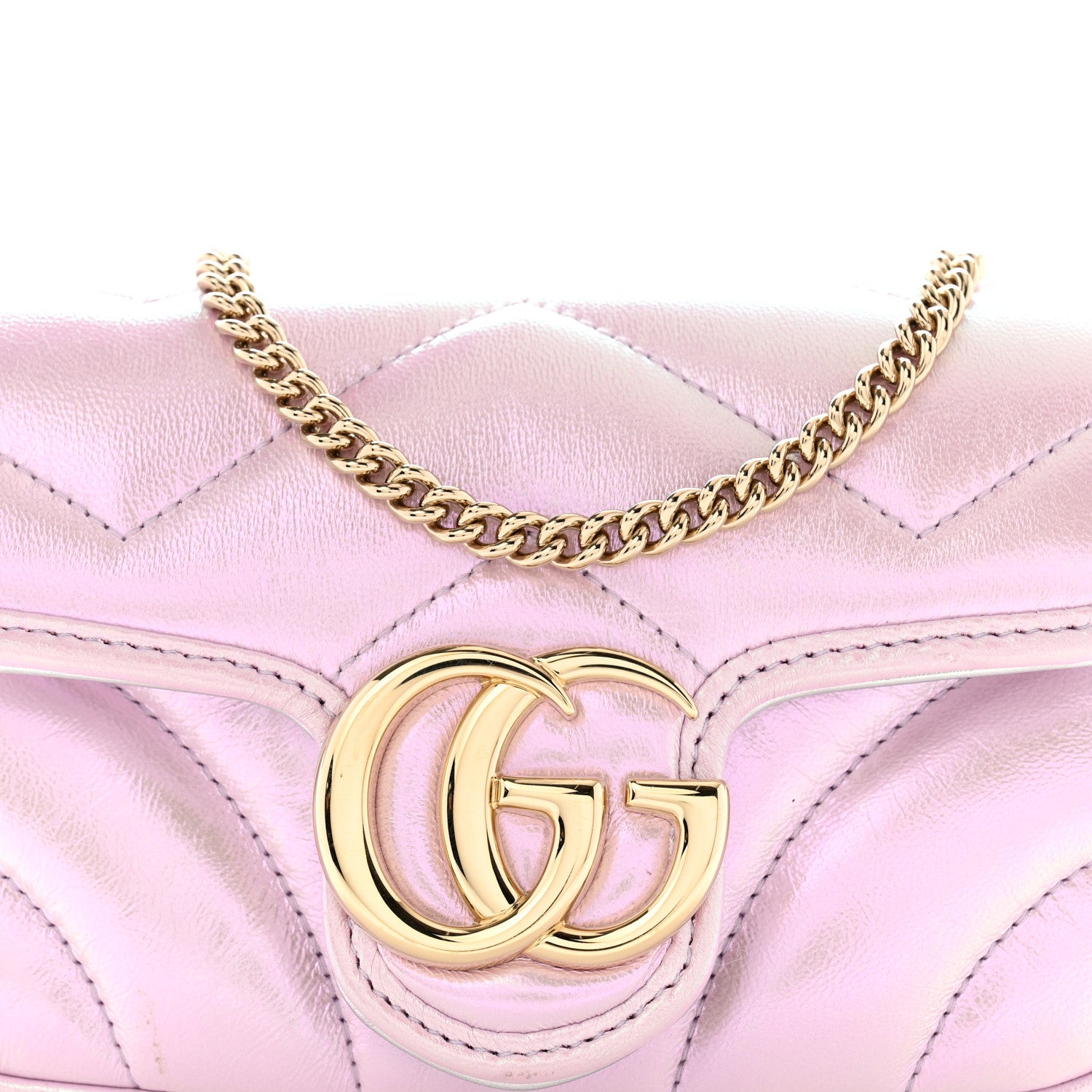 Gucci Iridescent Nappa Chevron Matelasse Super Mini GG Marmont Shoulder Bag Iridescent Escape Pink 8 of 10