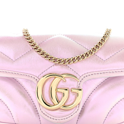 Gucci Iridescent Nappa Chevron Matelasse Super Mini GG Marmont Shoulder Bag Iridescent Escape Pink 8 of 10