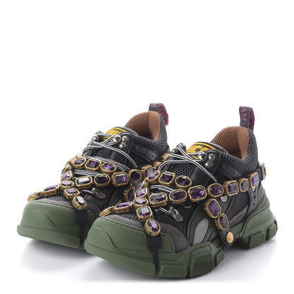 Gucci X SEGA Mesh Suede Calfskin Removable Crystals Flashtrek Sneakers 38 Loess Black Olive Green 3 of 8