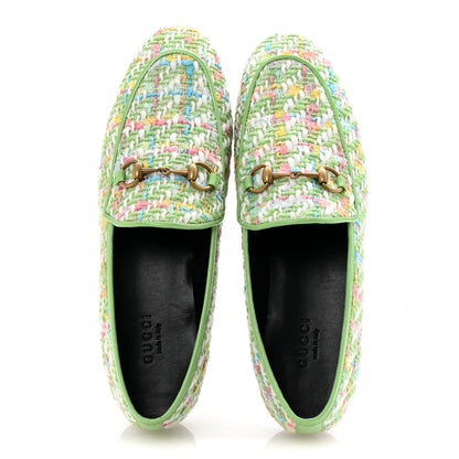 Gucci Tweed Multicolor Malaga Kid Horsebit Womens Jordaan Loafers 37 Green Multicolor 2 of 10