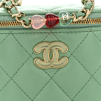Chanel Lambskin Resin Quilted Mini Heart Mini Vanity Case With Chain Light Green 8 of 10
