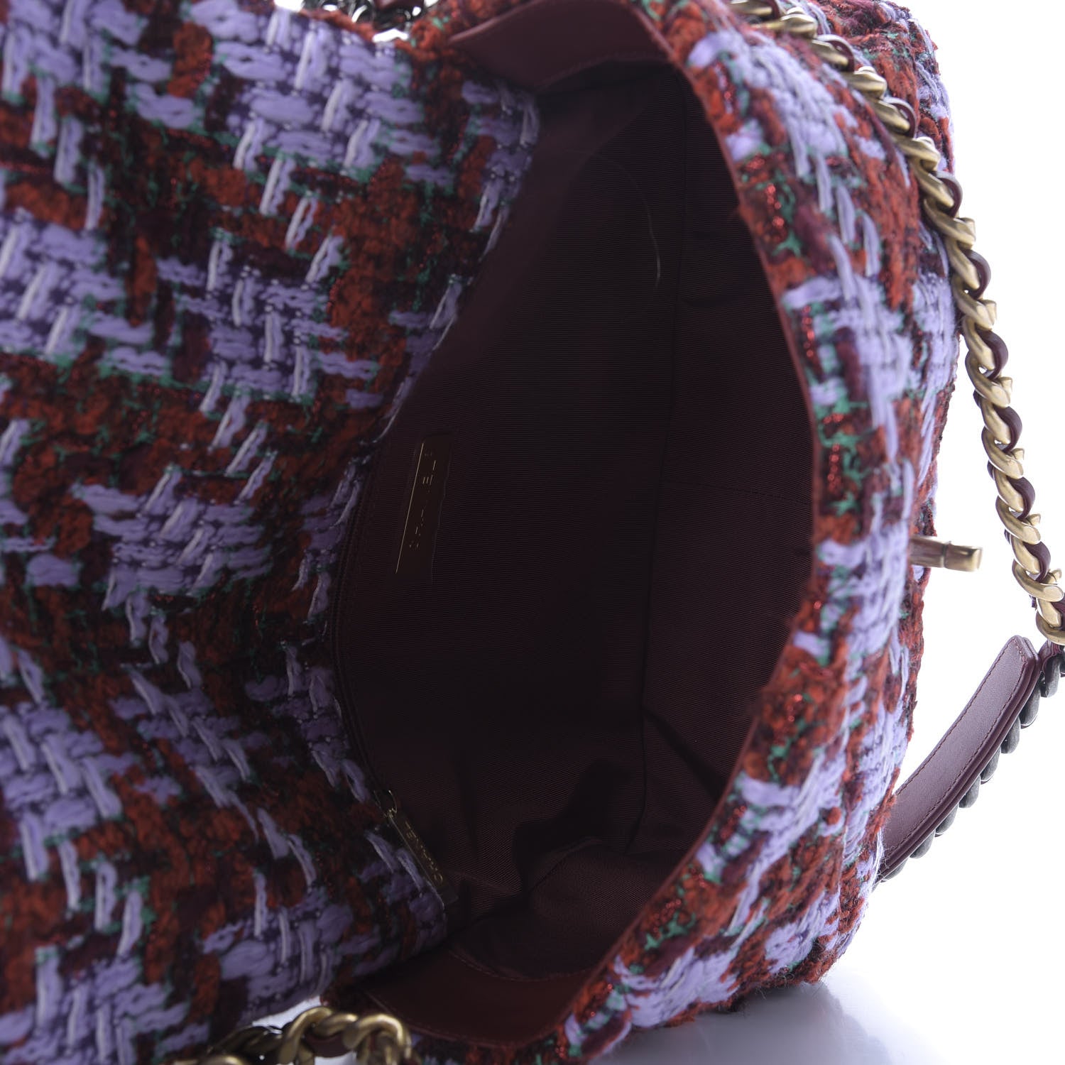 Chanel Tweed Quilted Large 19 Flap Red Purple Green 5 of 10