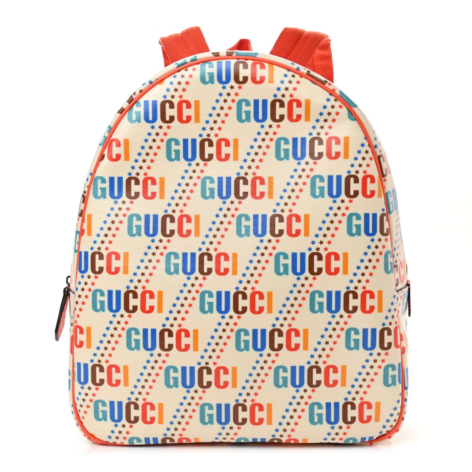 Gucci Coated Canvas Logo Star Print Childrens Dome Backpack Beige Multicolor Vibrant Orange 1 of 10
