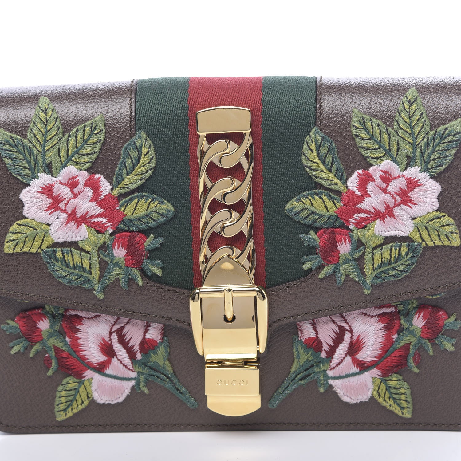 Gucci Calfskin Embroidered Sylvie Belt Bag 95 34 Brown 8 of 10