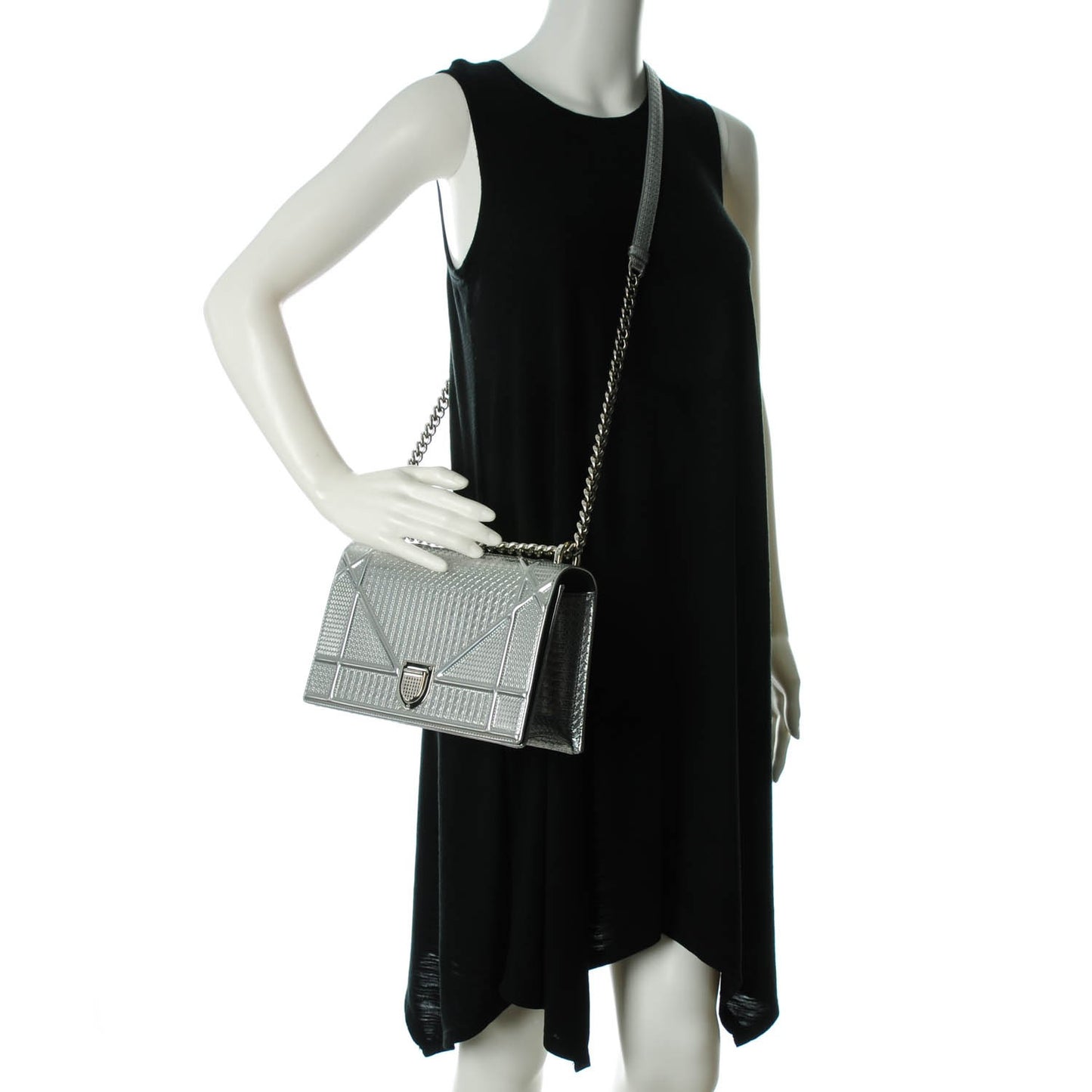 Metallic Patent Micro-Cannage Medium Diorama Flap Bag Silver