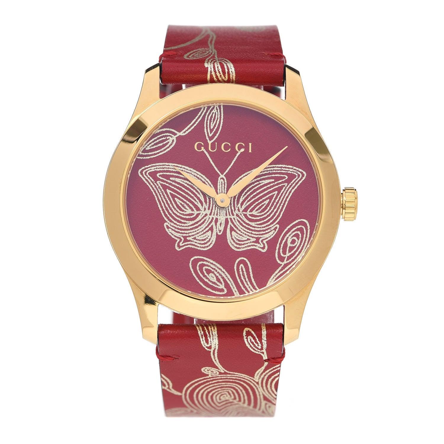 Gucci Stainless Steel Calfskin 38mm G-Timeless Butterfly Quartz Watch Red 1 of 5