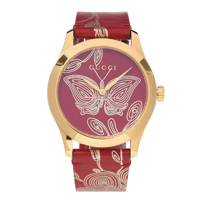 Gucci Stainless Steel Calfskin 38mm G-Timeless Butterfly Quartz Watch Red 1 of 5