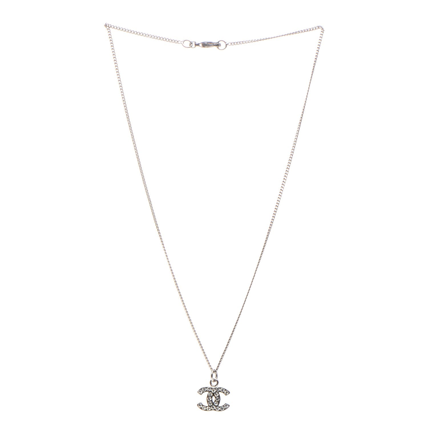 Chanel Crystal Timeless CC Necklace Silver 3 of 5