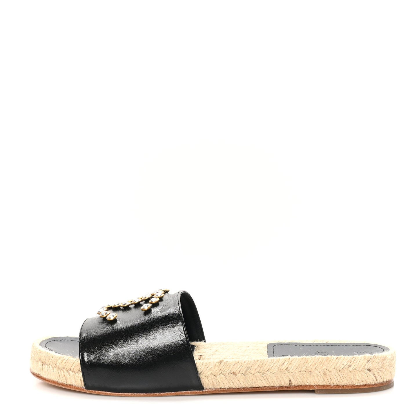 Patent Calfskin Crystal CC Espadrille Slip On Sandals 40 Black